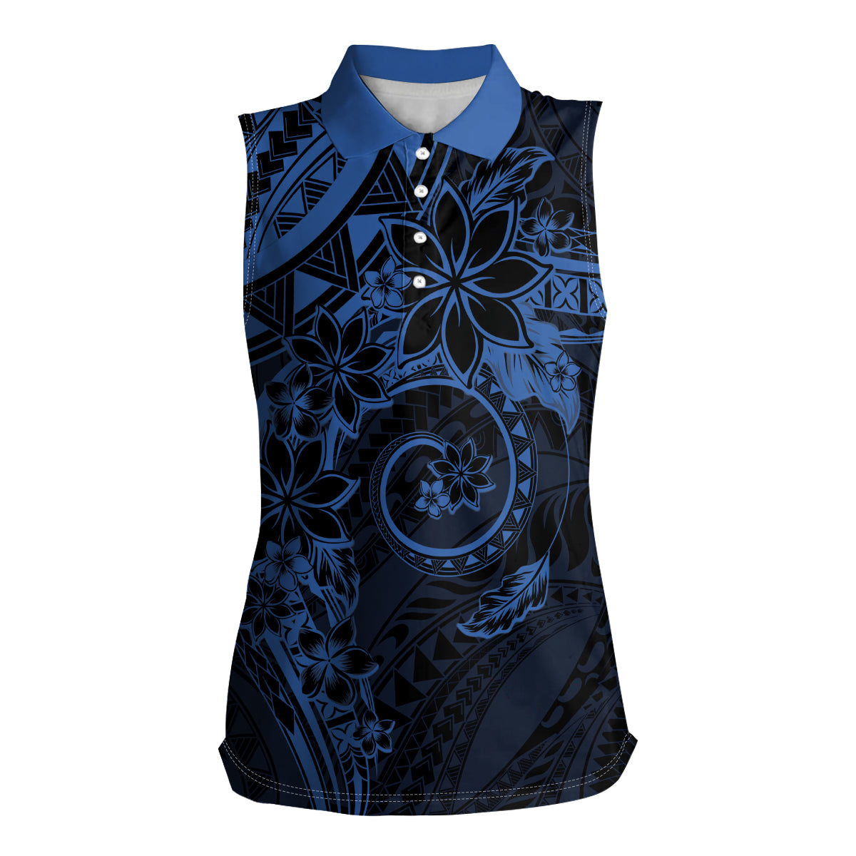 Polynesian Sunset Plumeria Women Sleeveless Polo Shirt Navy Polynesian Tattoo