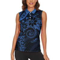 Polynesian Sunset Plumeria Women Sleeveless Polo Shirt Navy Polynesian Tattoo
