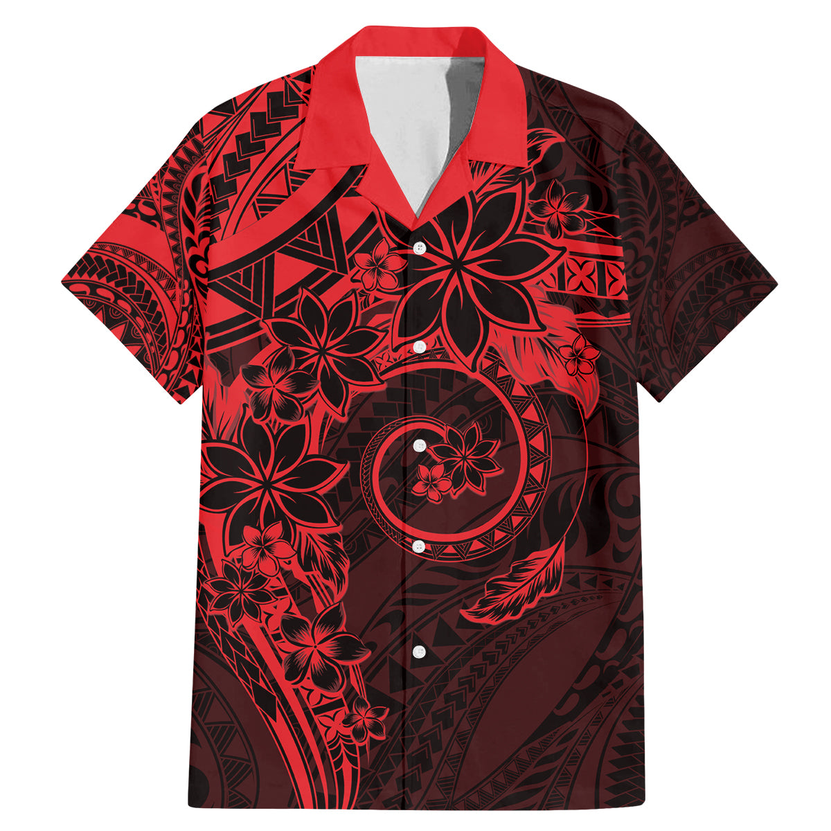 Polynesian Sunset Plumeria Family Matching Mermaid Dress and Hawaiian Shirt Red Polynesian Tattoo LT05 Dad's Shirt - Short Sleeve Red - Polynesian Pride