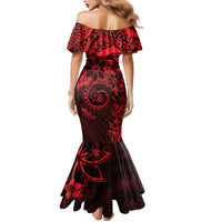 Polynesian Sunset Plumeria Family Matching Mermaid Dress and Hawaiian Shirt Red Polynesian Tattoo LT05 - Polynesian Pride