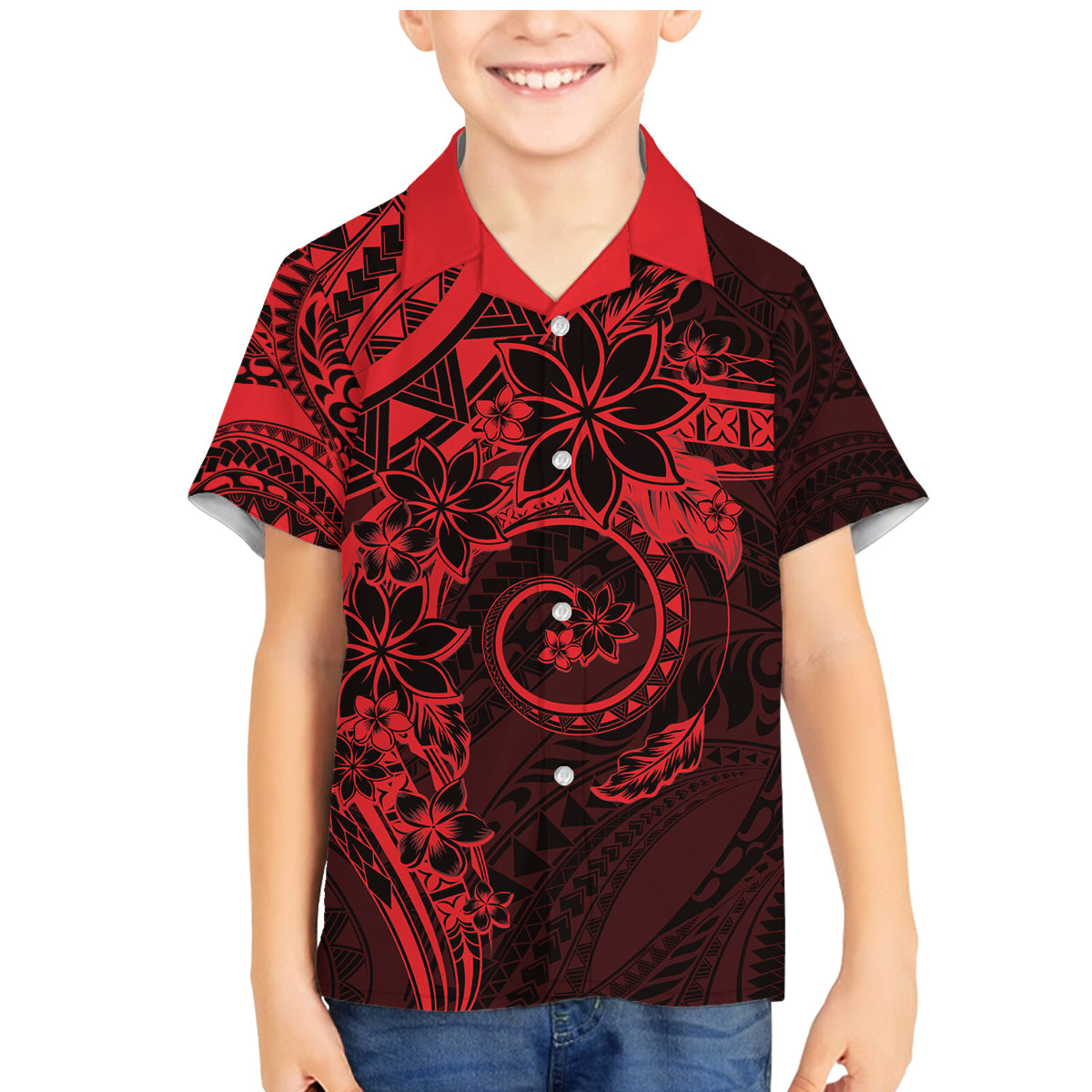Polynesian Sunset Plumeria Family Matching Mermaid Dress and Hawaiian Shirt Red Polynesian Tattoo LT05 Son's Shirt Red - Polynesian Pride