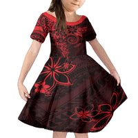Polynesian Sunset Plumeria Family Matching Off Shoulder Short Dress and Hawaiian Shirt Red Polynesian Tattoo LT05 Daughter's Dress Red - Polynesian Pride