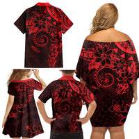 Polynesian Sunset Plumeria Family Matching Off Shoulder Short Dress and Hawaiian Shirt Red Polynesian Tattoo LT05 - Polynesian Pride