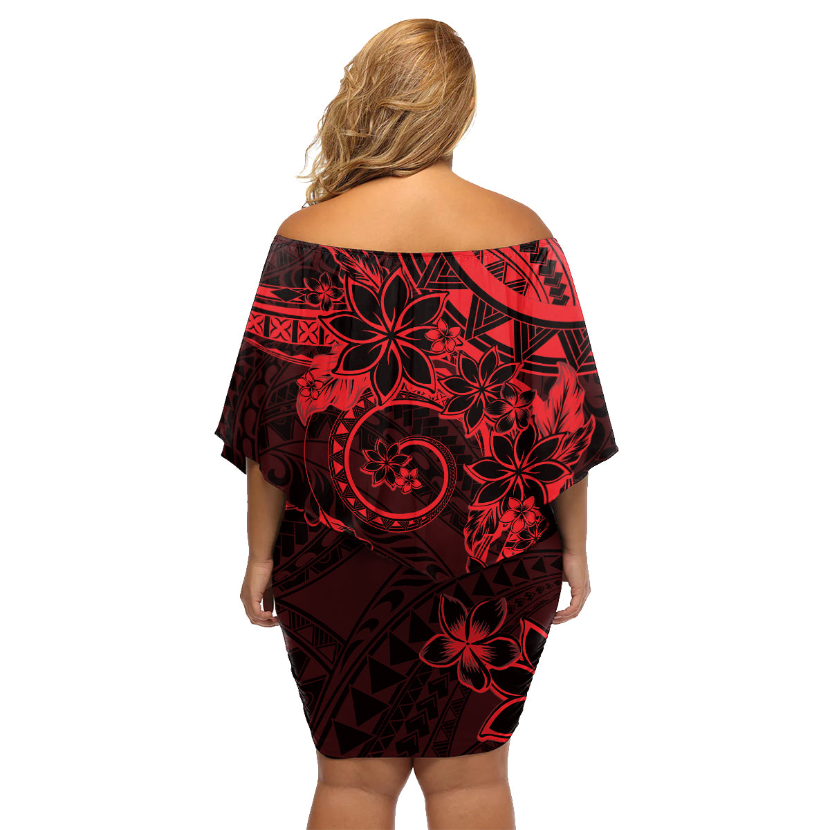 Polynesian Sunset Plumeria Family Matching Off Shoulder Short Dress and Hawaiian Shirt Red Polynesian Tattoo LT05 - Polynesian Pride
