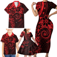 Polynesian Sunset Plumeria Family Matching Short Sleeve Bodycon Dress and Hawaiian Shirt Red Polynesian Tattoo LT05 - Polynesian Pride