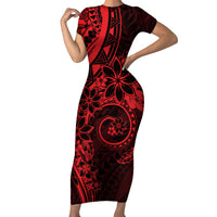 Polynesian Sunset Plumeria Family Matching Short Sleeve Bodycon Dress and Hawaiian Shirt Red Polynesian Tattoo LT05 Mom's Dress Red - Polynesian Pride