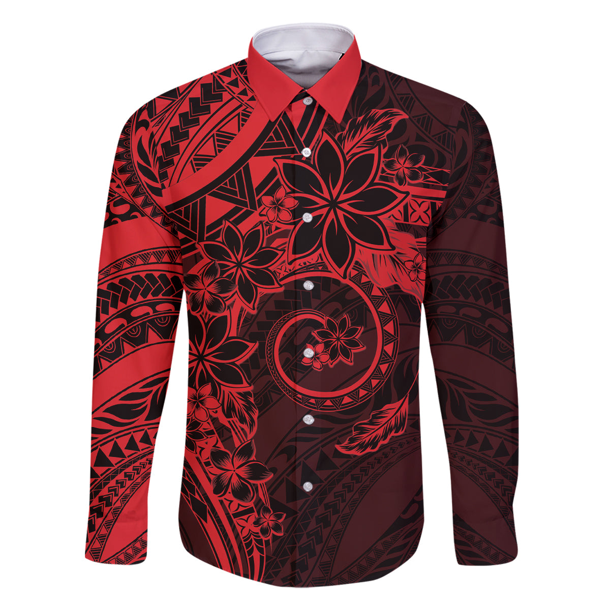 Polynesian Sunset Plumeria Family Matching Summer Maxi Dress and Hawaiian Shirt Red Polynesian Tattoo LT05 Dad's Shirt - Long Sleeve Red - Polynesian Pride