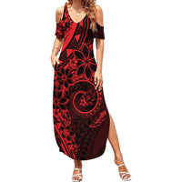 Polynesian Sunset Plumeria Family Matching Summer Maxi Dress and Hawaiian Shirt Red Polynesian Tattoo LT05 Mom's Dress Red - Polynesian Pride