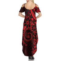 Polynesian Sunset Plumeria Family Matching Summer Maxi Dress and Hawaiian Shirt Red Polynesian Tattoo LT05 - Polynesian Pride