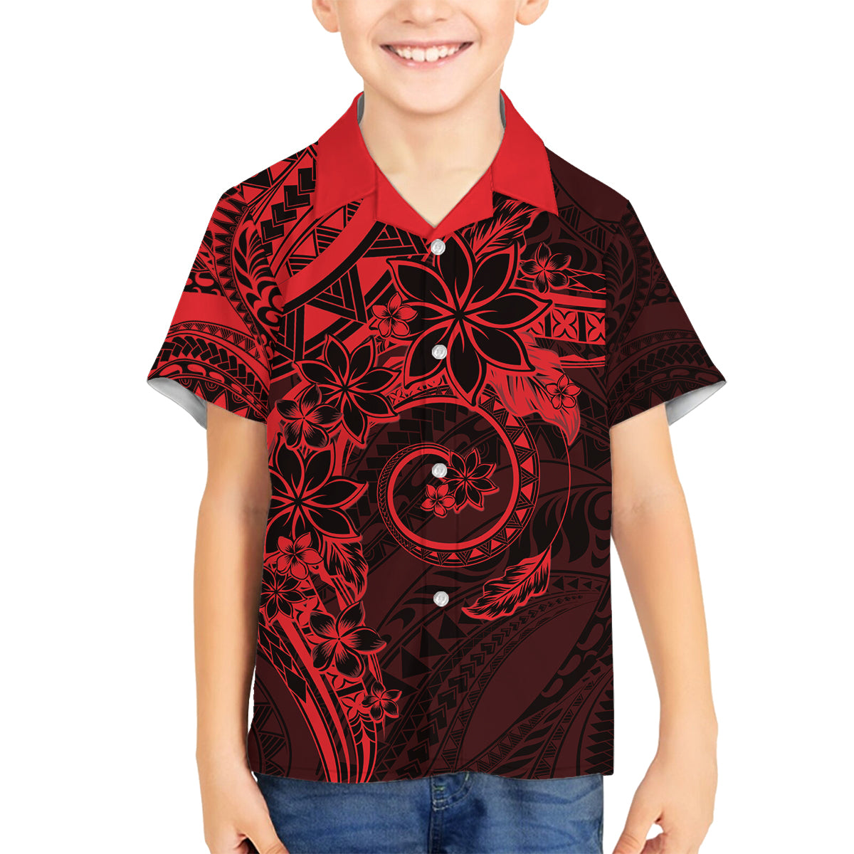 Polynesian Sunset Plumeria Family Matching Tank Maxi Dress and Hawaiian Shirt Red Polynesian Tattoo LT05 Son's Shirt Red - Polynesian Pride