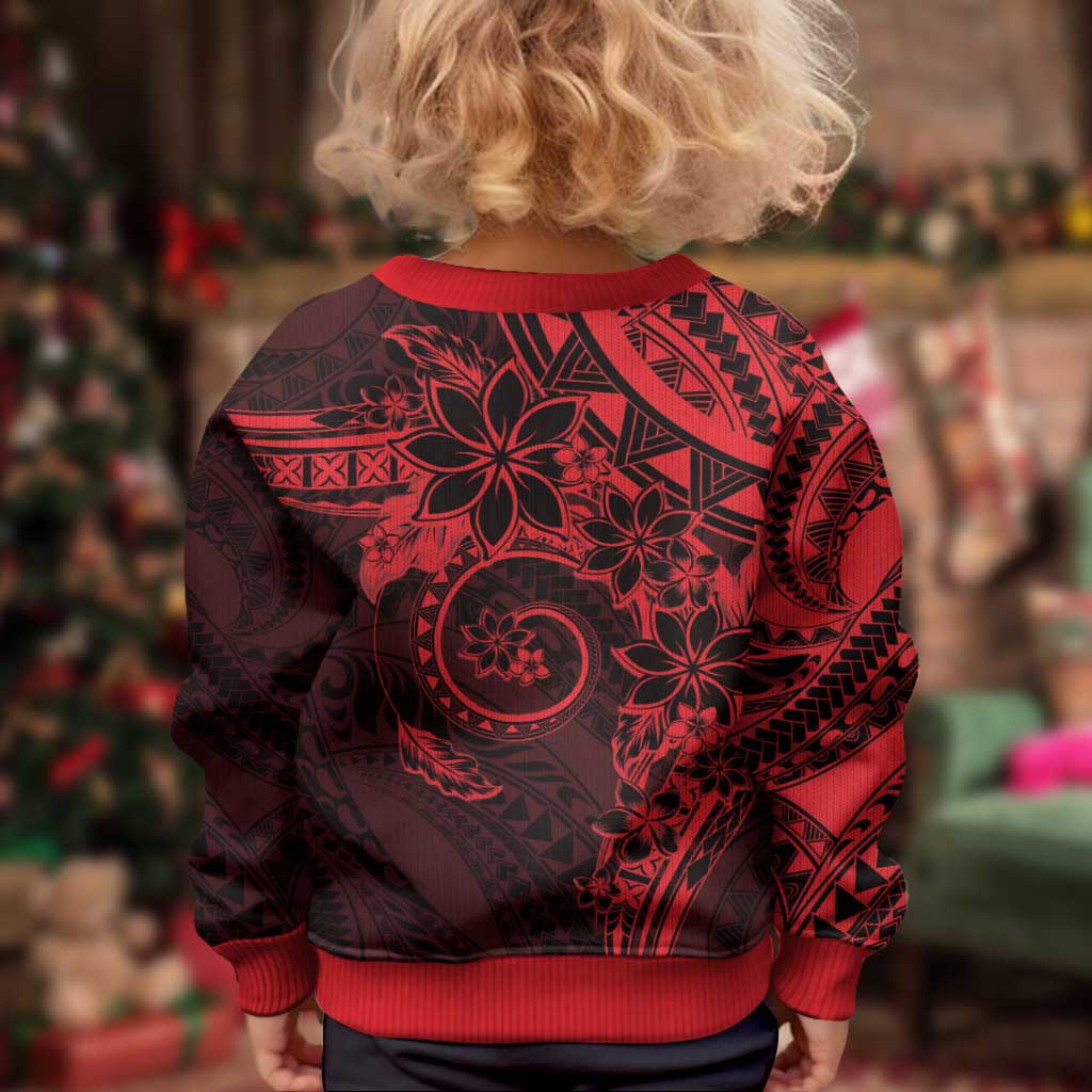 Polynesian Sunset Plumeria Kid Ugly Christmas Sweater Red Polynesian Tattoo
