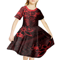 Polynesian Sunset Plumeria Kid Short Sleeve Dress Red Polynesian Tattoo