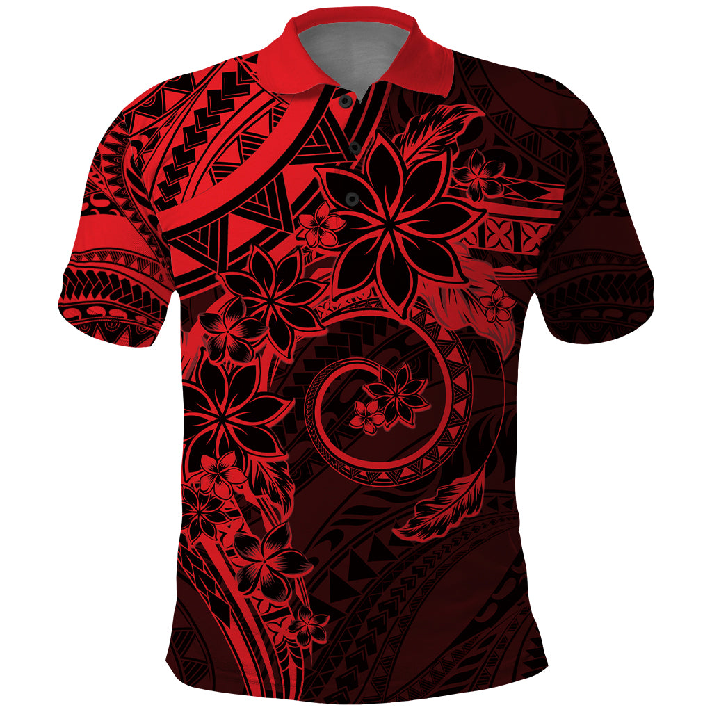 Polynesian Sunset Plumeria Polo Shirt Red Polynesian Tattoo