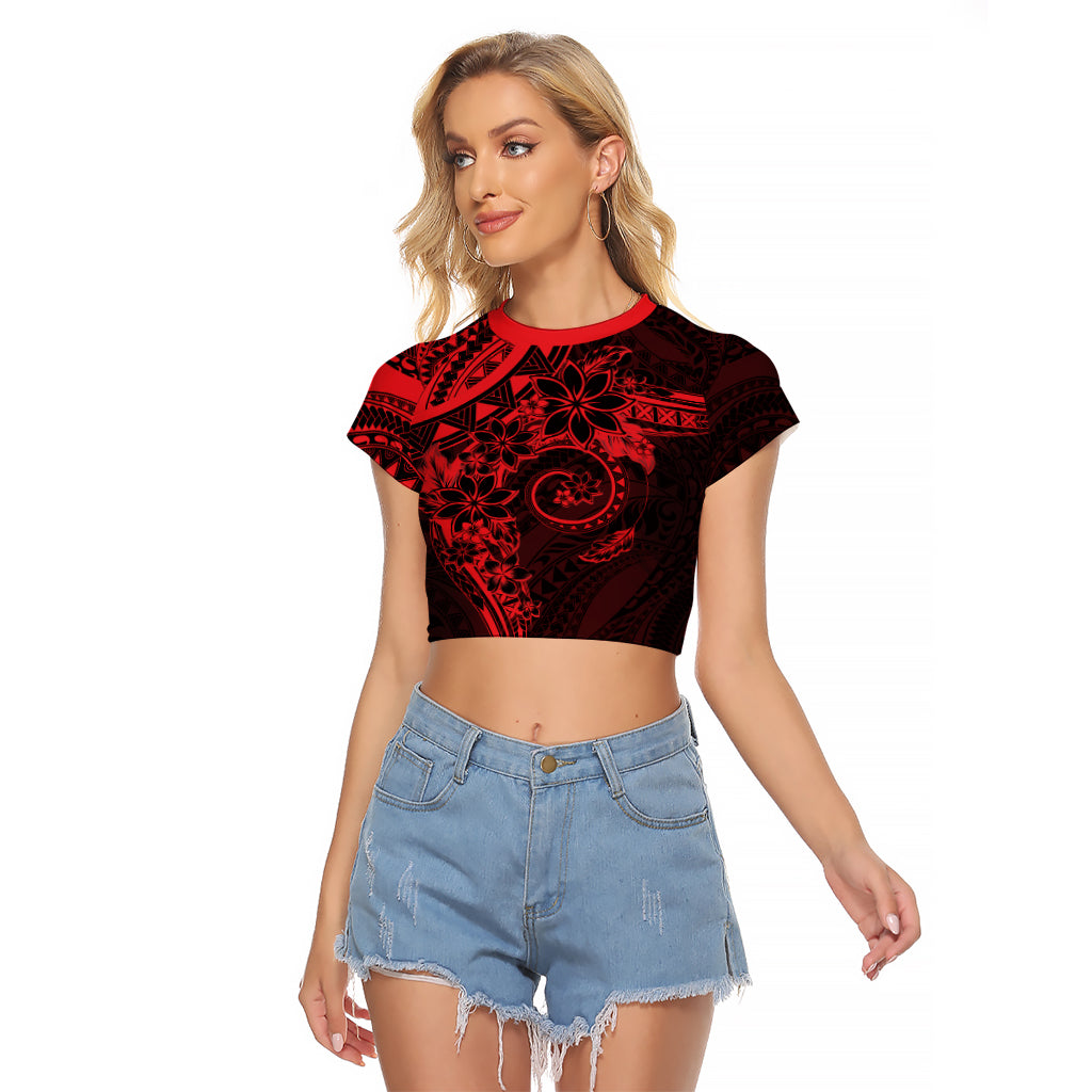 Polynesian Sunset Plumeria Raglan Cropped T Shirt Red Polynesian Tattoo