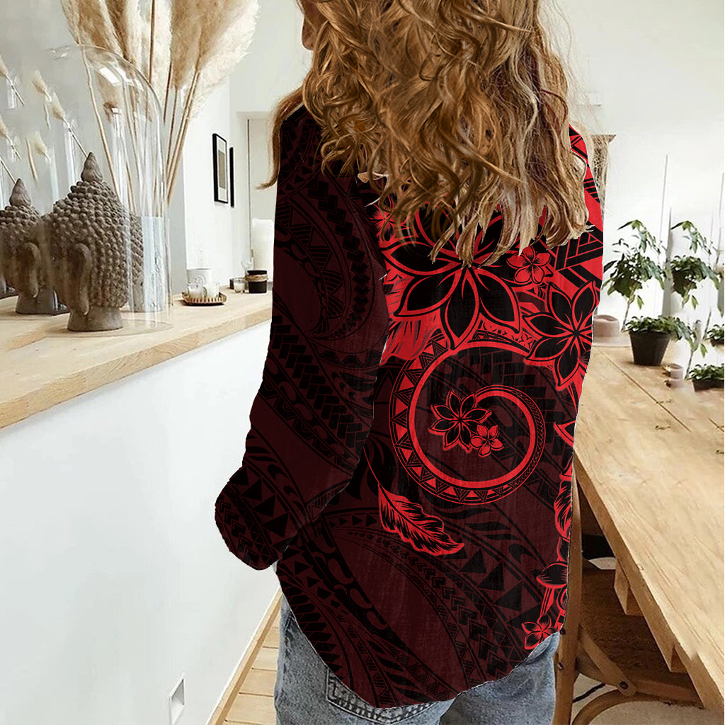 Polynesian Sunset Plumeria Women Casual Shirt Red Polynesian Tattoo
