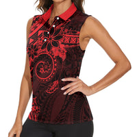 Polynesian Sunset Plumeria Women Sleeveless Polo Shirt Red Polynesian Tattoo