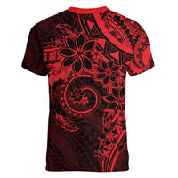 Polynesian Sunset Plumeria Women V-Neck T-Shirt Red Polynesian Tattoo