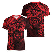 Polynesian Sunset Plumeria Women V-Neck T-Shirt Red Polynesian Tattoo