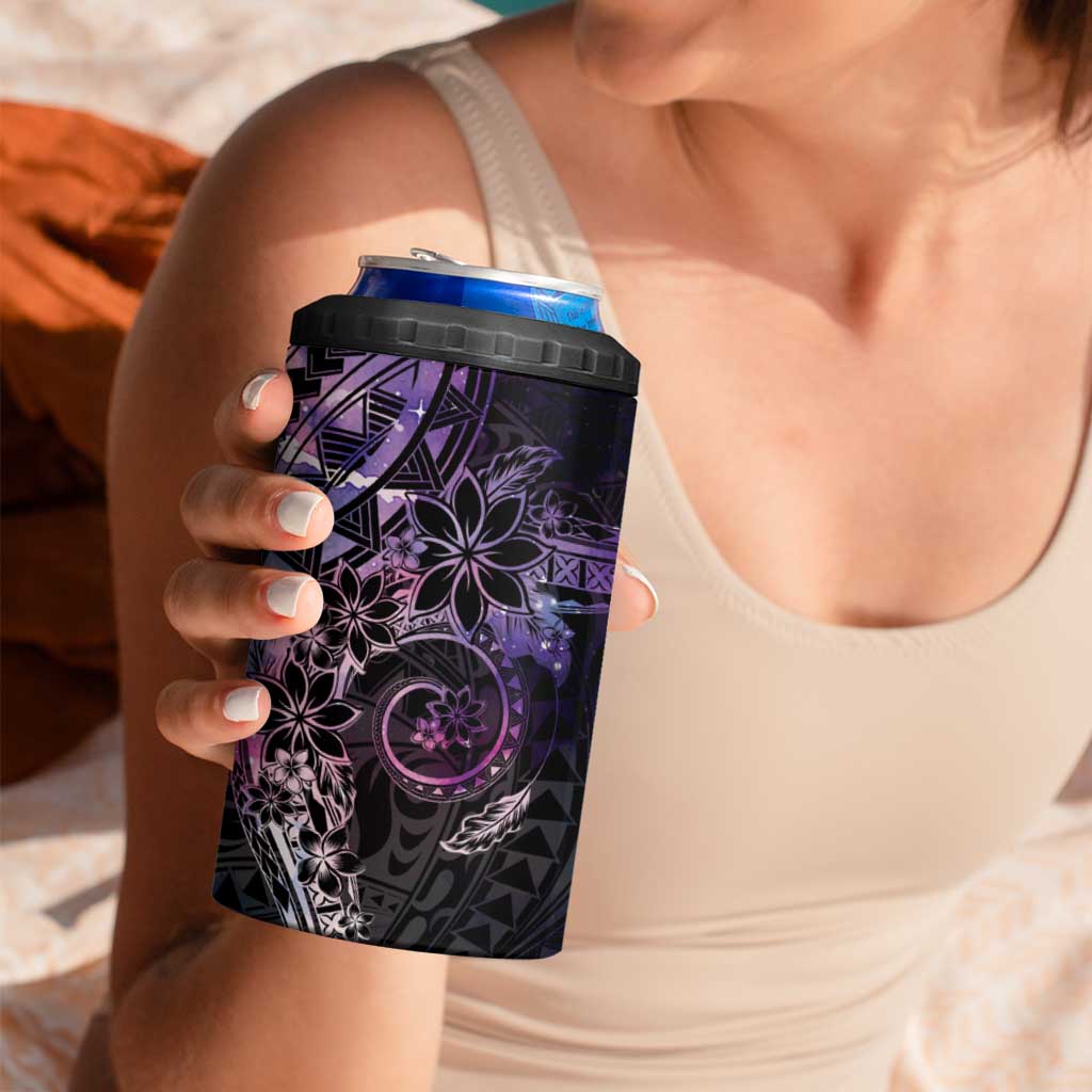 Galaxy Polynesian Pattern With Plumeria Flowers 4 in 1 Can Cooler Tumbler