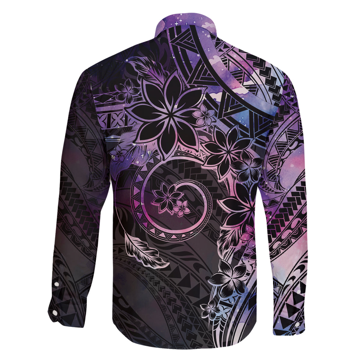Polynesian Sunset Plumeria Family Matching Long Sleeve Bodycon Dress and Hawaiian Shirt Galaxy Polynesian Tattoo LT05 - Polynesian Pride