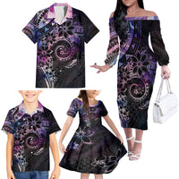 Polynesian Sunset Plumeria Family Matching Off The Shoulder Long Sleeve Dress and Hawaiian Shirt Galaxy Polynesian Tattoo LT05 - Polynesian Pride