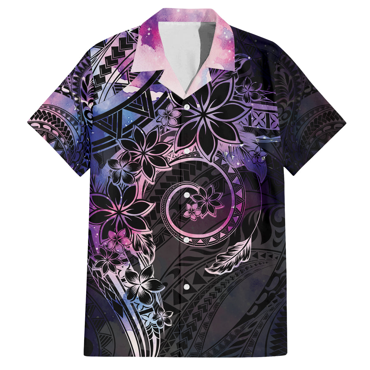 Polynesian Sunset Plumeria Family Matching Off Shoulder Short Dress and Hawaiian Shirt Galaxy Polynesian Tattoo LT05 Dad's Shirt - Short Sleeve Galaxy - Polynesian Pride