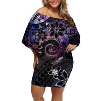 Polynesian Sunset Plumeria Family Matching Off Shoulder Short Dress and Hawaiian Shirt Galaxy Polynesian Tattoo LT05 Mom's Dress Galaxy - Polynesian Pride
