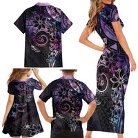Polynesian Sunset Plumeria Family Matching Short Sleeve Bodycon Dress and Hawaiian Shirt Galaxy Polynesian Tattoo LT05 - Polynesian Pride