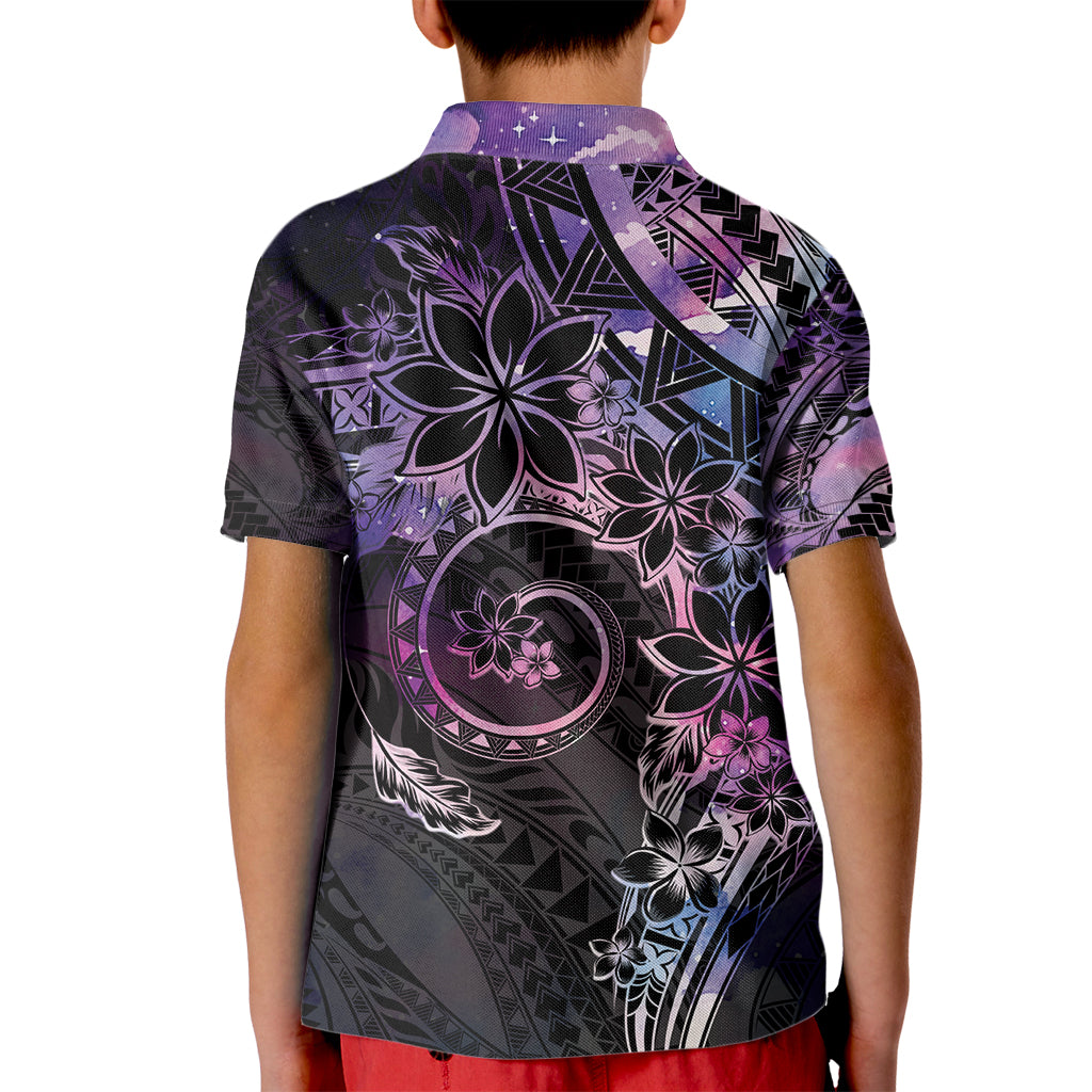 Polynesian Sunset Plumeria Kid Polo Shirt Galaxy Polynesian Tattoo
