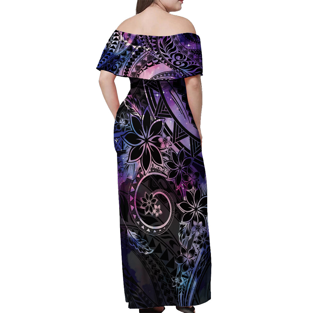 Polynesian Sunset Plumeria Off Shoulder Maxi Dress Galaxy Polynesian Tattoo