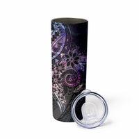Galaxy Polynesian Pattern With Plumeria Flowers Skinny Tumbler