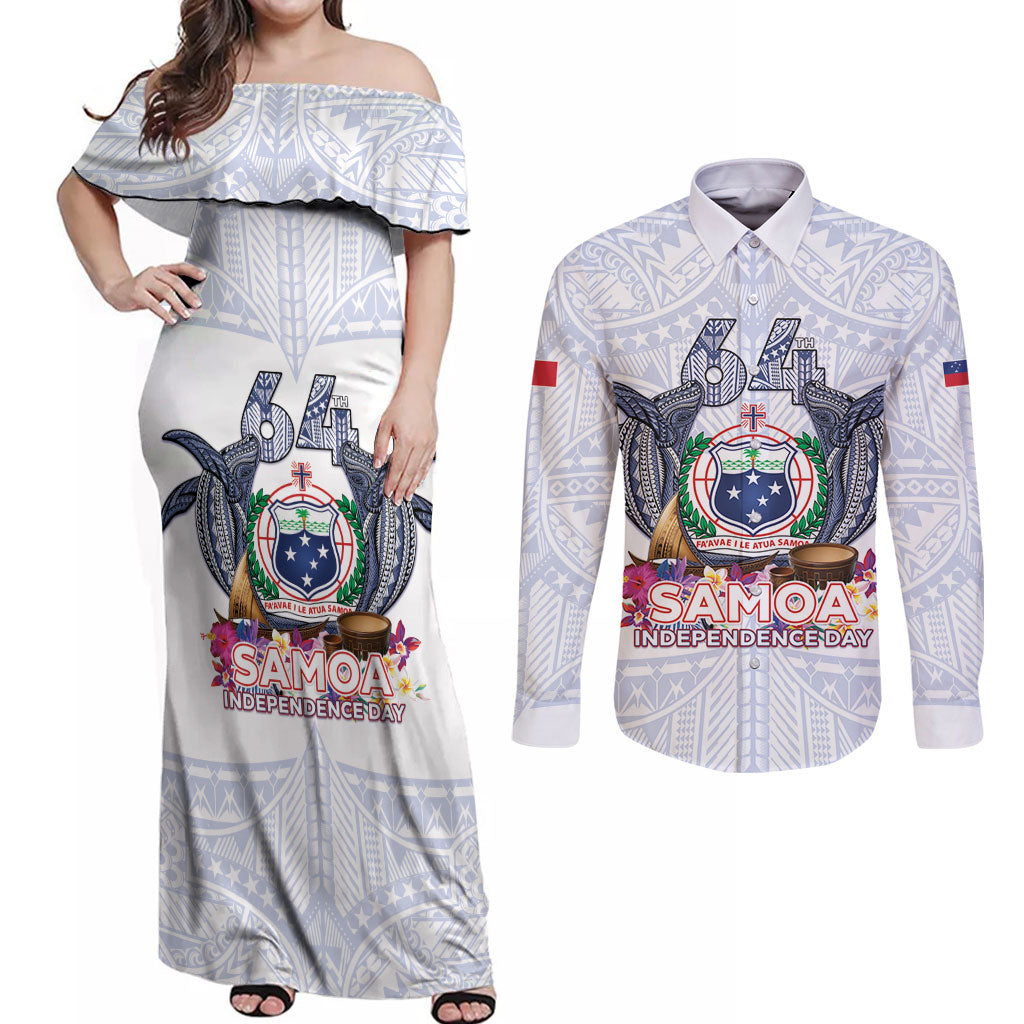 Samoa Independence Day Couples Matching Off Shoulder Maxi Dress and Long Sleeve Button Shirt Samoa United For A New Beginning