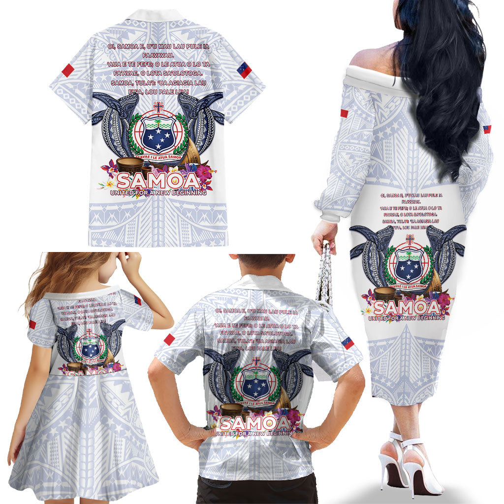 Samoa Independence Day Family Matching Off The Shoulder Long Sleeve Dress and Hawaiian Shirt Samoa United For A New Beginning