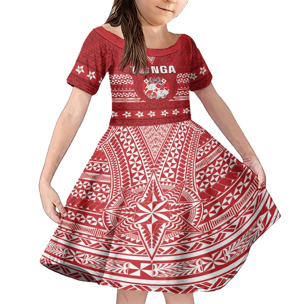 Tonga King Tupou VI Day Family Matching Long Sleeve Bodycon Dress and Hawaiian Shirt Traditional Tongan Kupesi Pattern LT05 Daughter's Dress Red - Polynesian Pride