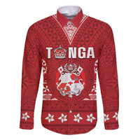 Tonga King Tupou VI Day Family Matching Long Sleeve Bodycon Dress and Hawaiian Shirt Traditional Tongan Kupesi Pattern LT05 Dad's Shirt - Long Sleeve Red - Polynesian Pride