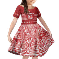 Tonga King Tupou VI Day Family Matching Off The Shoulder Long Sleeve Dress and Hawaiian Shirt Traditional Tongan Kupesi Pattern LT05 Daughter's Dress Red - Polynesian Pride