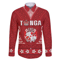 Tonga King Tupou VI Day Family Matching Off The Shoulder Long Sleeve Dress and Hawaiian Shirt Traditional Tongan Kupesi Pattern LT05 Dad's Shirt - Long Sleeve Red - Polynesian Pride