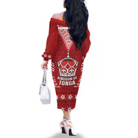 Tonga King Tupou VI Day Family Matching Off The Shoulder Long Sleeve Dress and Hawaiian Shirt Traditional Tongan Kupesi Pattern LT05 - Polynesian Pride