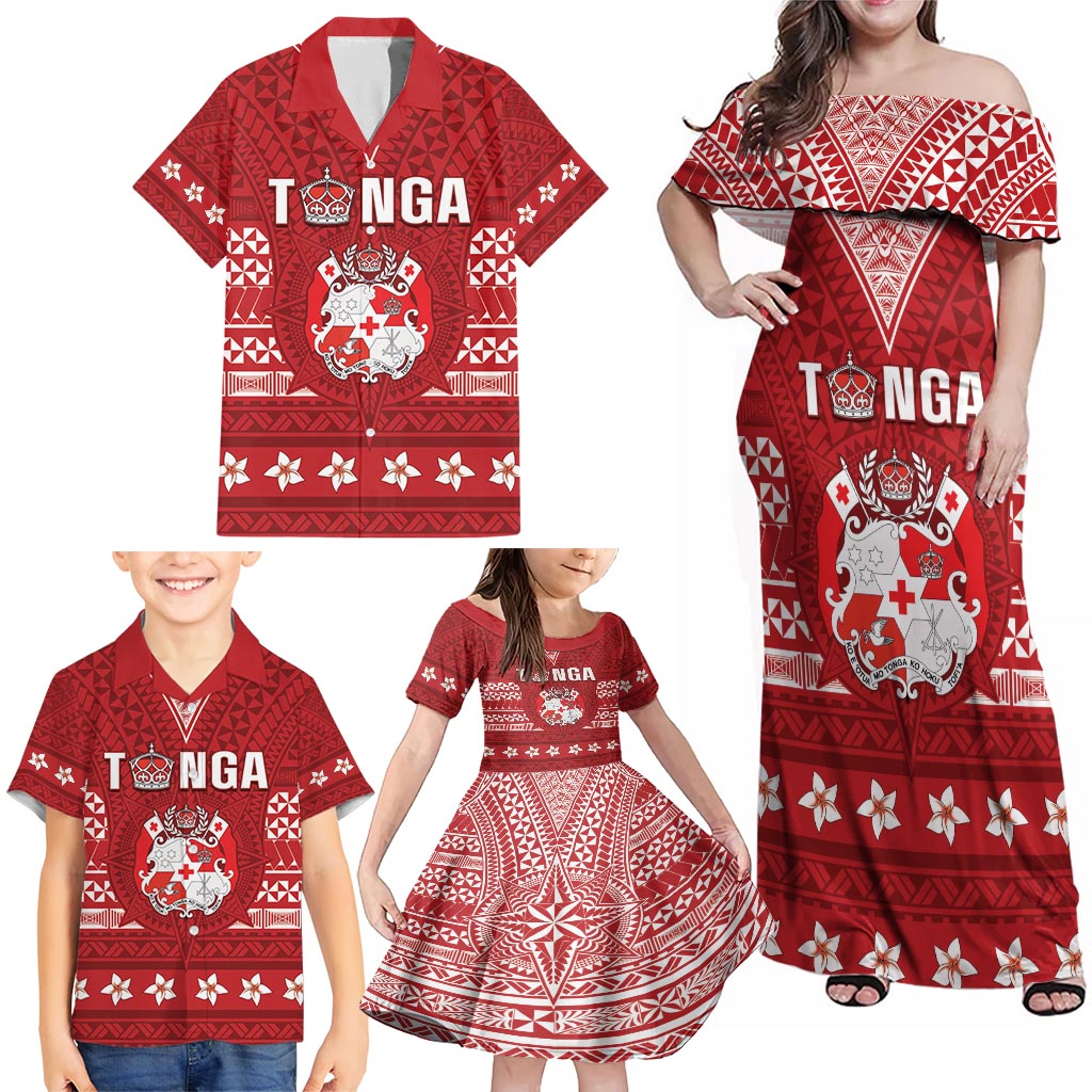 Tonga King Tupou VI Day Family Matching Off Shoulder Maxi Dress and Hawaiian Shirt Traditional Tongan Kupesi Pattern LT05 - Polynesian Pride