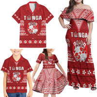 Tonga King Tupou VI Day Family Matching Off Shoulder Maxi Dress and Hawaiian Shirt Traditional Tongan Kupesi Pattern LT05 - Polynesian Pride