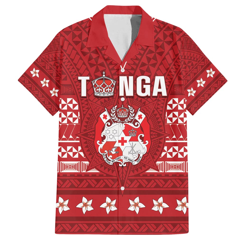 Tonga King Tupou VI Day Family Matching Off Shoulder Short Dress and Hawaiian Shirt Traditional Tongan Kupesi Pattern LT05 Dad's Shirt - Short Sleeve Red - Polynesian Pride