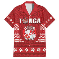 Tonga King Tupou VI Day Family Matching Off Shoulder Short Dress and Hawaiian Shirt Traditional Tongan Kupesi Pattern LT05 Dad's Shirt - Short Sleeve Red - Polynesian Pride