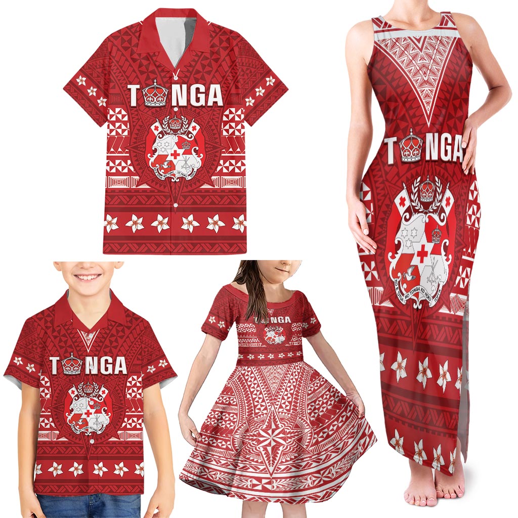 Tonga King Tupou VI Day Family Matching Tank Maxi Dress and Hawaiian Shirt Traditional Tongan Kupesi Pattern LT05 - Polynesian Pride