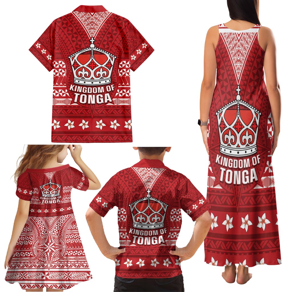 Tonga King Tupou VI Day Family Matching Tank Maxi Dress and Hawaiian Shirt Traditional Tongan Kupesi Pattern LT05 - Polynesian Pride