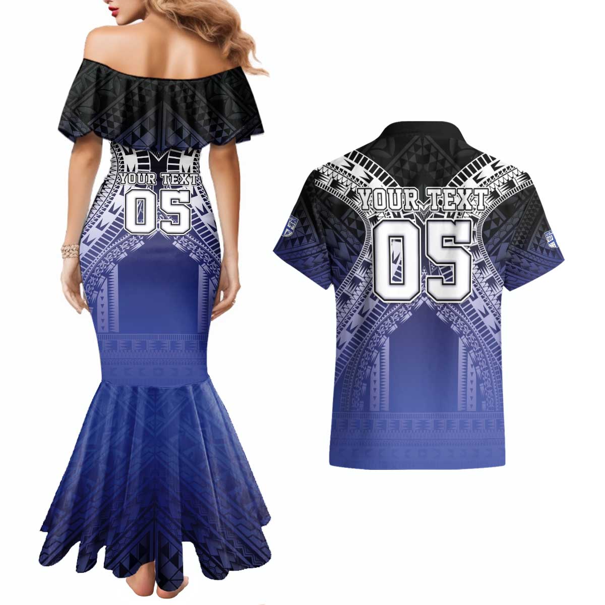 Custom Fiji Drua Couples Matching Mermaid Dress and Hawaiian Shirt Fijian Tapa Pattern