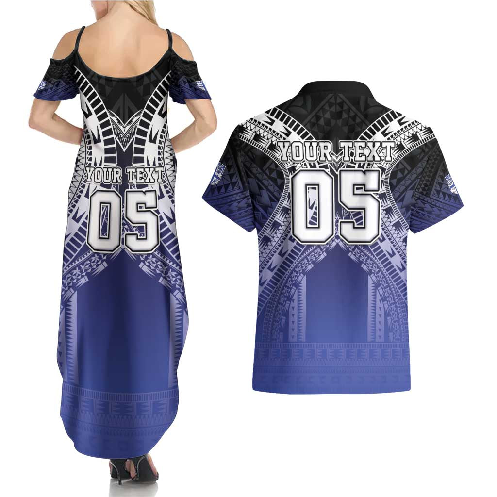 Custom Fiji Drua Couples Matching Summer Maxi Dress and Hawaiian Shirt Fijian Tapa Pattern