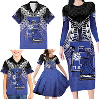 Custom Fiji Drua Family Matching Long Sleeve Bodycon Dress and Hawaiian Shirt Fijian Tapa Pattern LT05 - Polynesian Pride