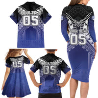 Custom Fiji Drua Family Matching Long Sleeve Bodycon Dress and Hawaiian Shirt Fijian Tapa Pattern LT05 - Polynesian Pride