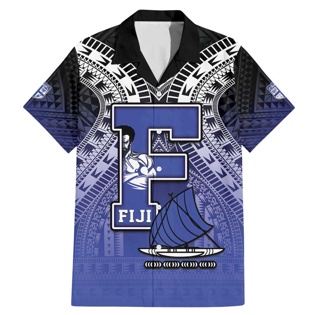 Custom Fiji Drua Family Matching Mermaid Dress and Hawaiian Shirt Fijian Tapa Pattern LT05 Dad's Shirt - Short Sleeve Blue - Polynesian Pride