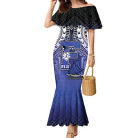 Custom Fiji Drua Family Matching Mermaid Dress and Hawaiian Shirt Fijian Tapa Pattern LT05 Mom's Dress Blue - Polynesian Pride